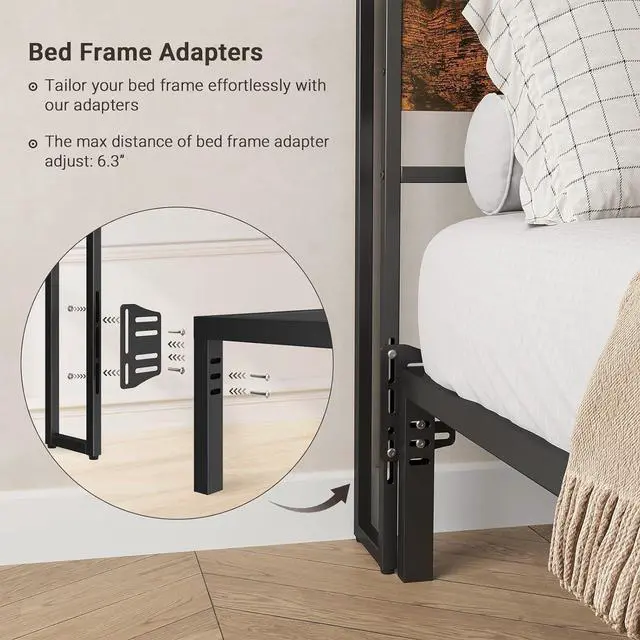 Alt view image 7 of 7 - ELYKEN Headboard for King Size Bed, Backboard with Outlets, USB Port, LED Light, Headboard with Shelf, Freestanding Sturdy Back Board with Adjustable Accessory to Different Bed Frames, Rustic Brown