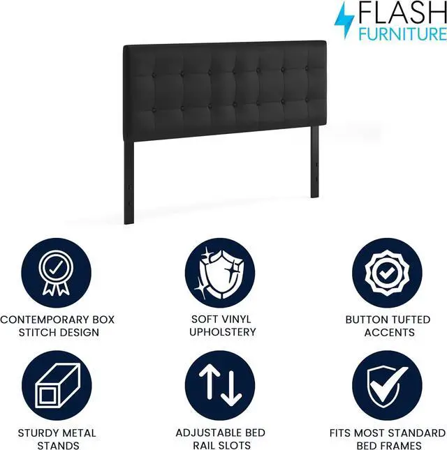 Alt view image 4 of 7 - Flash Furniture Lennox Tufted Upholstered Headboard for Queen Size Bed, Contemporary Vinyl Tufted Headboard with Adjustable Height, Black