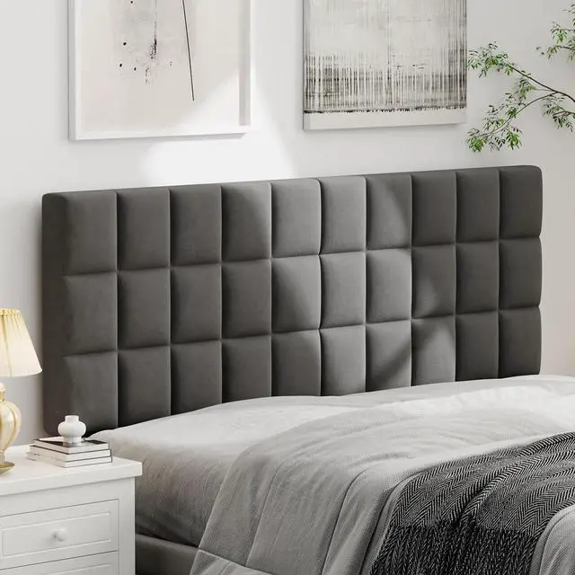 Main image of Andeworld Velvet Upholstered Tufted King Size Headboard,Wood Head Board with Metal Legs, Adjustable Height from 42 to 56, Bed Headboard in Modern Design,Backboard for Bed, Dark Gray