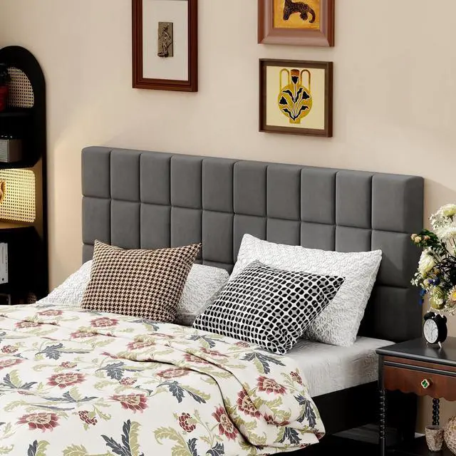 Alt view image 3 of 7 - Andeworld Velvet Upholstered Tufted King Size Headboard,Wood Head Board with Metal Legs, Adjustable Height from 42 to 56, Bed Headboard in Modern Design,Backboard for Bed, Dark Gray