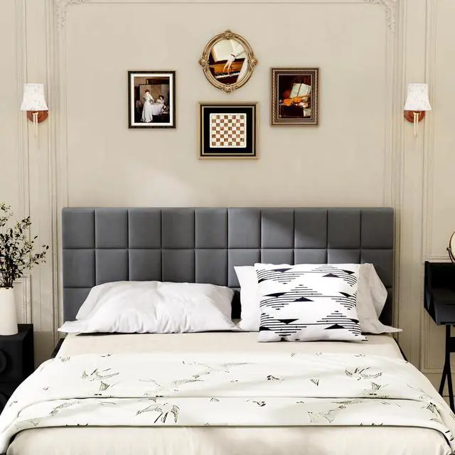 Alt view image 4 of 7 - Andeworld Velvet Upholstered Tufted King Size Headboard,Wood Head Board with Metal Legs, Adjustable Height from 42 to 56, Bed Headboard in Modern Design,Backboard for Bed, Dark Gray