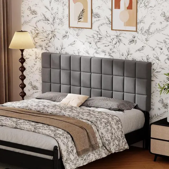Alt view image 5 of 7 - Andeworld Velvet Upholstered Tufted King Size Headboard,Wood Head Board with Metal Legs, Adjustable Height from 42 to 56, Bed Headboard in Modern Design,Backboard for Bed, Dark Gray