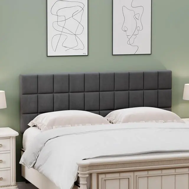 Alt view image 6 of 7 - Andeworld Velvet Upholstered Tufted King Size Headboard,Wood Head Board with Metal Legs, Adjustable Height from 42 to 56, Bed Headboard in Modern Design,Backboard for Bed, Dark Gray