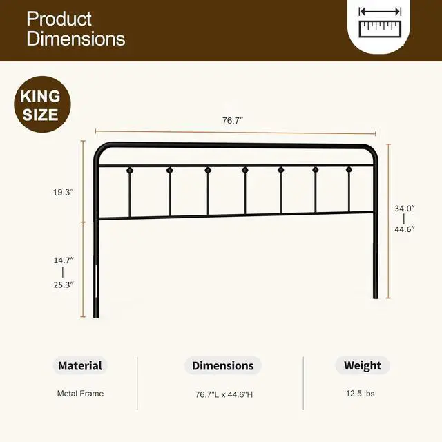 Alt view image 2 of 7 - IKIFLY Metal King Size Headboard, Adjustable Height, Farmhouse Victorian Style, Easy Assembly, Steel Headboard Only for Bedroom, Black