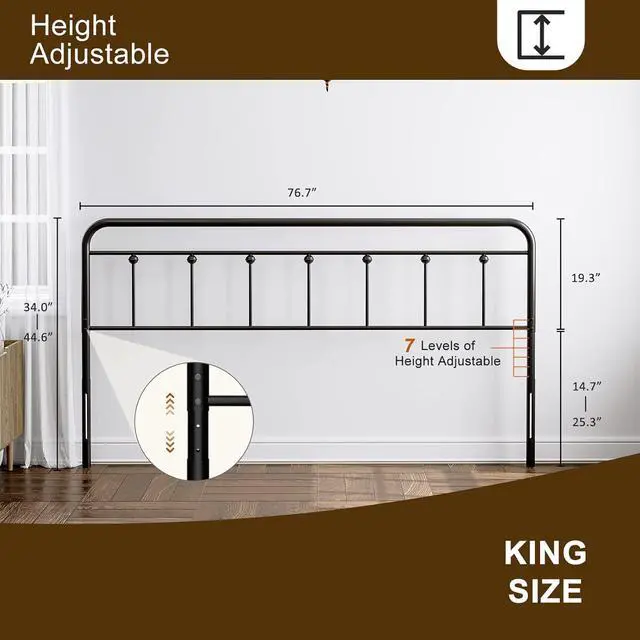 Alt view image 7 of 7 - IKIFLY Metal King Size Headboard, Adjustable Height, Farmhouse Victorian Style, Easy Assembly, Steel Headboard Only for Bedroom, Black