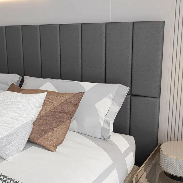 Alt view image 4 of 7 - Art3d Peel and Stick Headboard for King, Full and Queen in Velvet Smoky Gray, Pack of 12 Panels Sized 9.84" x 23.62", Soundproof Wall Panels 3D, Upholstered Wall Panel