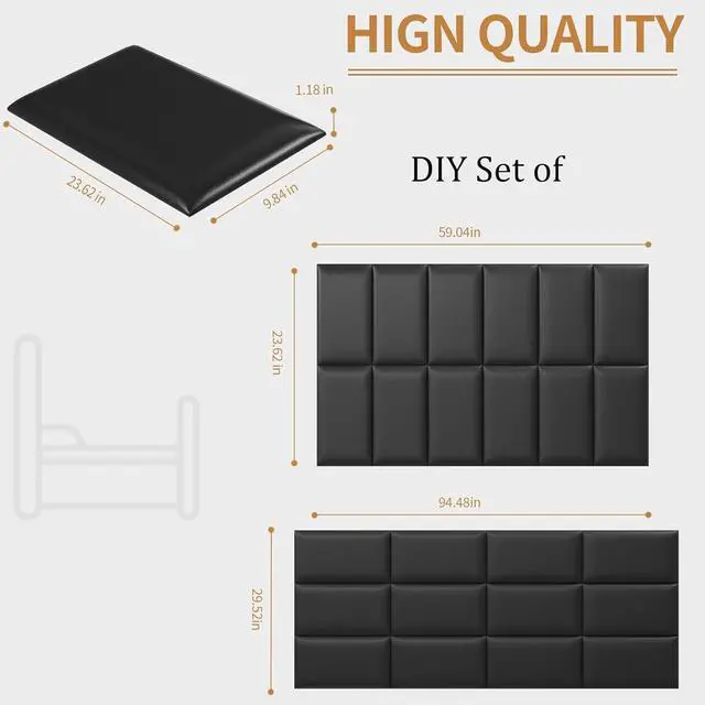Alt view image 2 of 7 - Headboards Wall Panel for Full, Queen and King, Self-Adhesive 3D Wall Panels, Upholstered Wall Panel for Bedroom/Living Room (12 Pieces 9.84 in x 23.6 in)