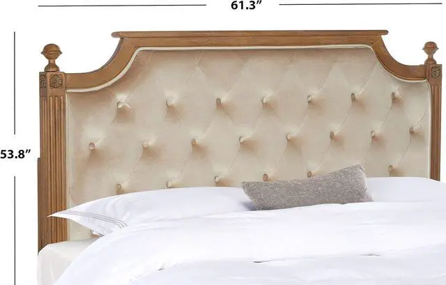 Alt view image 2 of 6 - SAFAVIEH Home Collection Tufted Velvet Headboard, QUEEN, Beige/Rustic Oak
