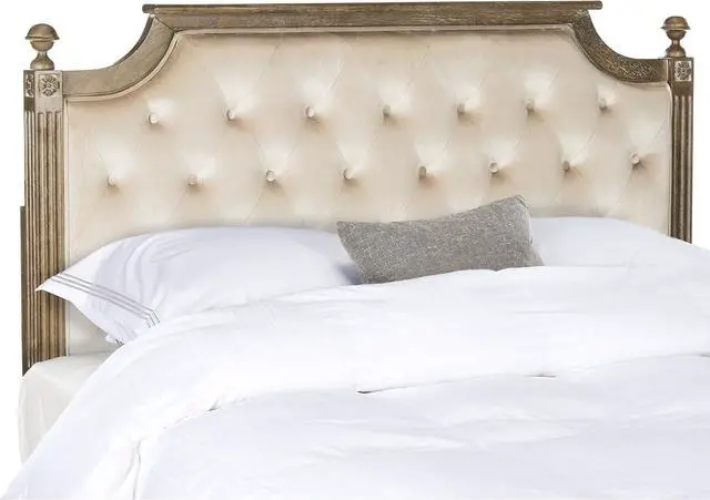 Alt view image 3 of 6 - SAFAVIEH Home Collection Tufted Velvet Headboard, QUEEN, Beige/Rustic Oak