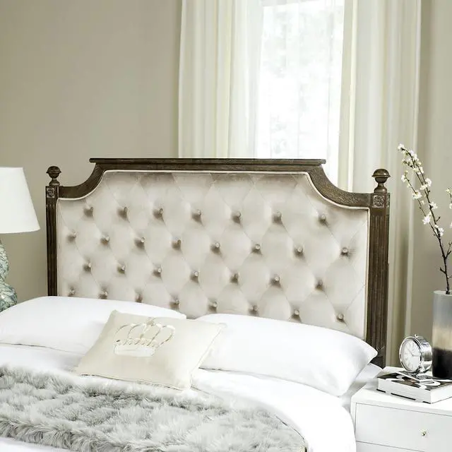 Alt view image 4 of 6 - SAFAVIEH Home Collection Tufted Velvet Headboard, QUEEN, Beige/Rustic Oak