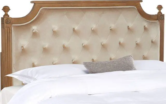 Alt view image 5 of 6 - SAFAVIEH Home Collection Tufted Velvet Headboard, QUEEN, Beige/Rustic Oak