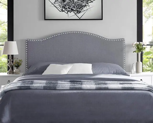 Main image of Naomi Home Catalina Full headboard only, Height Adjustable Full Size Bed Headboard, Nailhead Tufted Headboard with 12 Positions, Metal Legs, Wall/Bed Mount, Linen Fabric headboard Full, Light Gray
