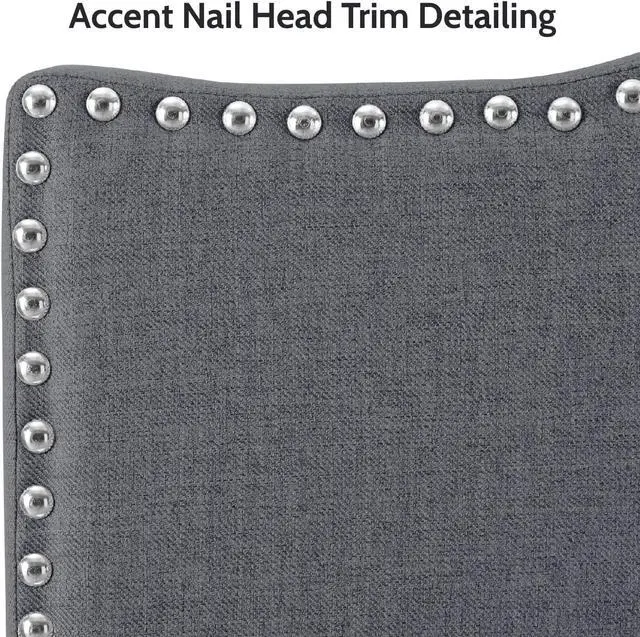 Alt view image 7 of 7 - Naomi Home Catalina Full headboard only, Height Adjustable Full Size Bed Headboard, Nailhead Tufted Headboard with 12 Positions, Metal Legs, Wall/Bed Mount, Linen Fabric headboard Full, Light Gray
