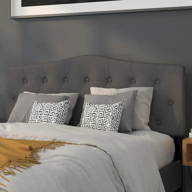 Main image of Flash Furniture Cambridge Tufted Upholstered Headboard for Queen Size Bed, Contemporary Fabric Tufted Headboard with Adjustable Height, Dark Gray