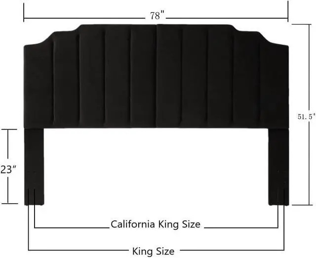 Alt view image 2 of 5 - 24KF Modern Velvet Upholstered King/Cal King Headboard, Tufted Headboard for King/Cal King Bed, Modern Vertical Channel Design with Curved Tufted -Black