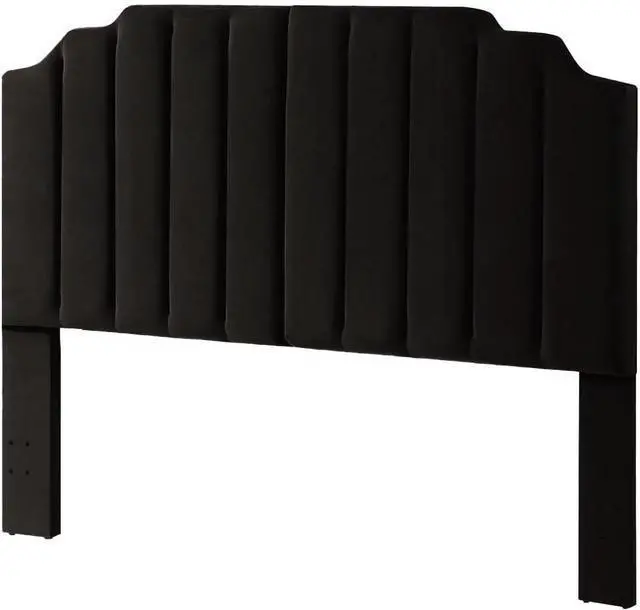 Alt view image 4 of 5 - 24KF Modern Velvet Upholstered King/Cal King Headboard, Tufted Headboard for King/Cal King Bed, Modern Vertical Channel Design with Curved Tufted -Black