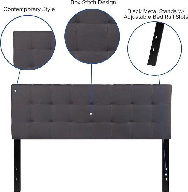 Alt view image 4 of 7 - EMMA + OLIVER Quilted Tufted Queen Size Headboard in Dark Gray Fabric