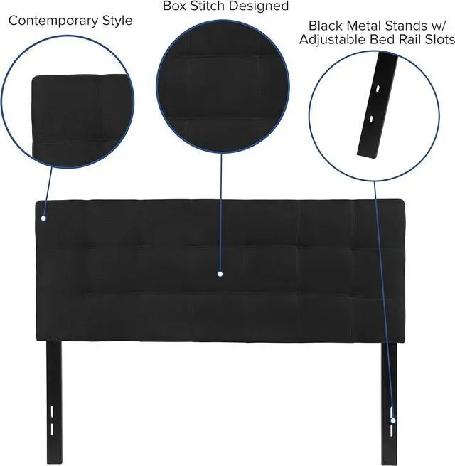 Alt view image 4 of 7 - Flash Furniture Bedford Tufted Upholstered Headboard for Full Size Bed, Contemporary Fabric Tufted Headboard with Adjustable Height, Black