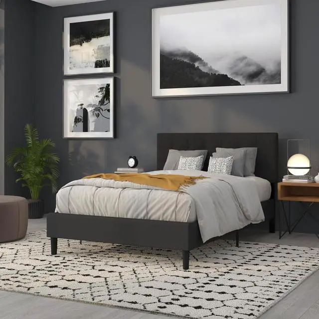 Alt view image 6 of 7 - Flash Furniture Bedford Tufted Upholstered Headboard for Full Size Bed, Contemporary Fabric Tufted Headboard with Adjustable Height, Black