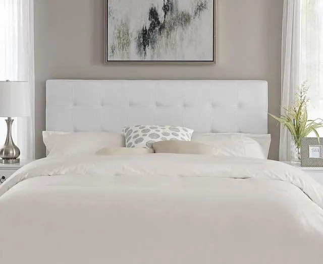 Main image of Naomi Home Jessenia Full headboard only, Height Adjustable Full Size Bed Headboard, Square Tufted Headboard with 12 Positions, Metal Legs, Wall/Bed Mount, Linen Fabric headboard Full, White
