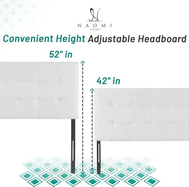 Alt view image 4 of 7 - Naomi Home Jessenia Full headboard only, Height Adjustable Full Size Bed Headboard, Square Tufted Headboard with 12 Positions, Metal Legs, Wall/Bed Mount, Linen Fabric headboard Full, White