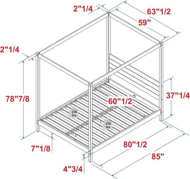 Alt view image 3 of 7 - Walker Edison Ayla Boho Slatted Headboard Queen Bedframe with Canopy, Queen Size, Black