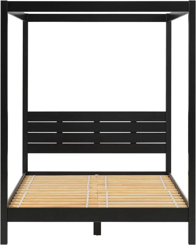 Alt view image 6 of 7 - Walker Edison Ayla Boho Slatted Headboard Queen Bedframe with Canopy, Queen Size, Black