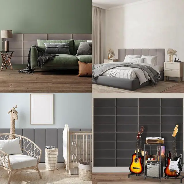 Alt view image 6 of 6 - BELLEZE Upholstered Wall Panels, Twin, Single, or Queen Size Wall Mounted Headboards - Pack of 4 Panels, Grey (Each Individual Panel 38" x 11.5")