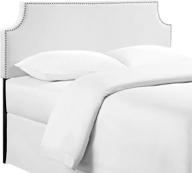 Alt view image 2 of 4 - ModwayMOD-5393-WHILauraUpholstered Faux Leather Headboard With Cut-Out Edges and Nailhead TrimQueen HeadboardWhite