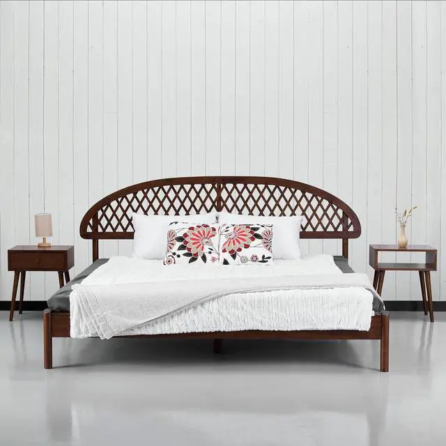 Main image of NTC Gem Wooden Bed Frame with Headboard, Crafted from Walnut, Rubber Wood with Silent Slats and Wood Central Supports, 1000 Lb Capacity, Effortless Assembly, King - Dark Walnut