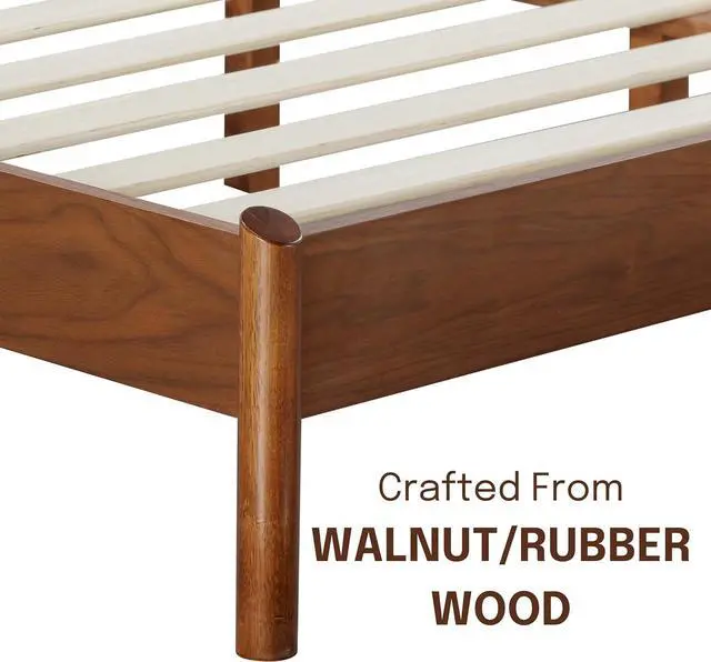 Alt view image 3 of 7 - NTC Gem Wooden Bed Frame with Headboard, Crafted from Walnut, Rubber Wood with Silent Slats and Wood Central Supports, 1000 Lb Capacity, Effortless Assembly, King - Dark Walnut