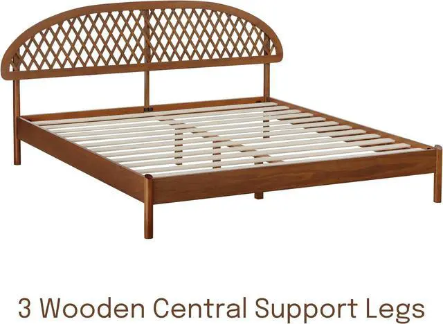 Alt view image 4 of 7 - NTC Gem Wooden Bed Frame with Headboard, Crafted from Walnut, Rubber Wood with Silent Slats and Wood Central Supports, 1000 Lb Capacity, Effortless Assembly, King - Dark Walnut