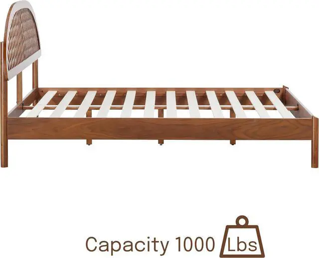 Alt view image 5 of 7 - NTC Gem Wooden Bed Frame with Headboard, Crafted from Walnut, Rubber Wood with Silent Slats and Wood Central Supports, 1000 Lb Capacity, Effortless Assembly, King - Dark Walnut