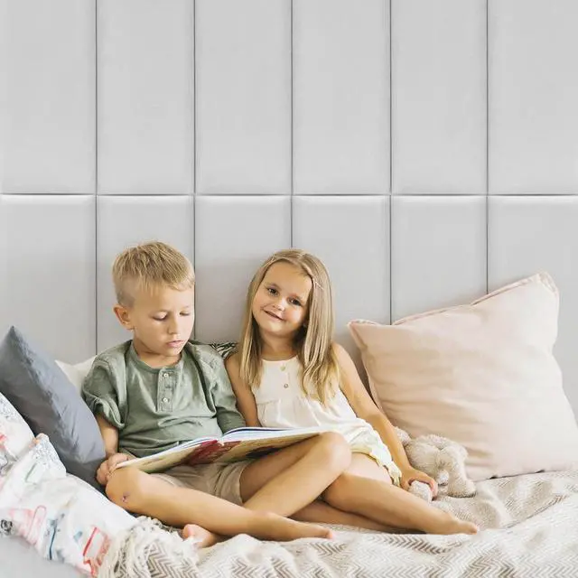 Alt view image 2 of 7 - Art3d Peel and Stick Headboard for Twin, Full and Queen in Velvet Stone, Pack of 6 Panels Sized 9.84" x 23.62", Soundproof Wall Panels 3D, Upholstered Wall Panel