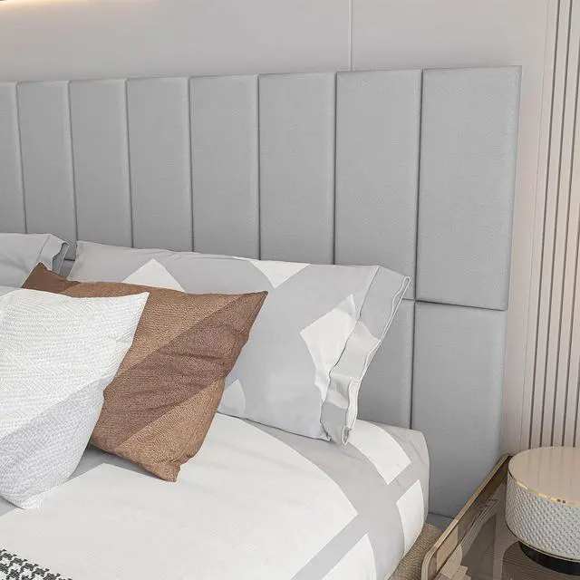 Alt view image 4 of 7 - Art3d Peel and Stick Headboard for Twin, Full and Queen in Velvet Stone, Pack of 6 Panels Sized 9.84" x 23.62", Soundproof Wall Panels 3D, Upholstered Wall Panel