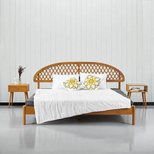 Main image of NTC Gem Wooden Bed Frame with Headboard, Solid Oak Foundation with Silent Slats and Wood Central Supports, 1000 Lb Capacity, Effortless Assembly, King - Rustic Oak