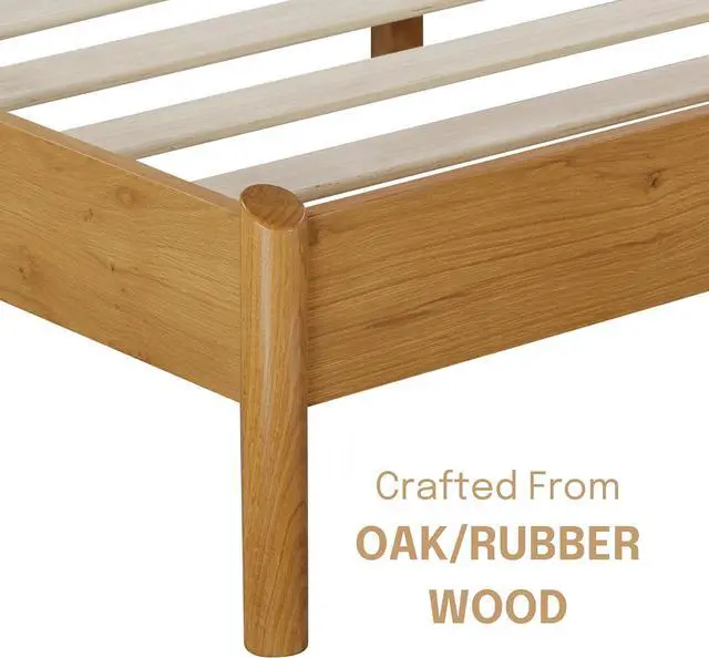 Alt view image 3 of 7 - NTC Gem Wooden Bed Frame with Headboard, Solid Oak Foundation with Silent Slats and Wood Central Supports, 1000 Lb Capacity, Effortless Assembly, King - Rustic Oak