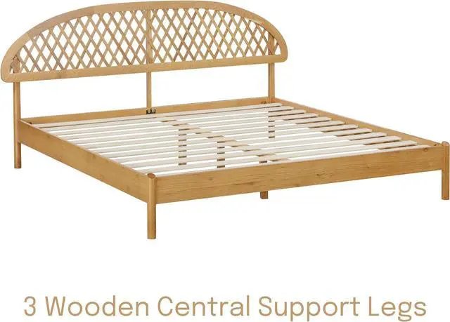 Alt view image 4 of 7 - NTC Gem Wooden Bed Frame with Headboard, Solid Oak Foundation with Silent Slats and Wood Central Supports, 1000 Lb Capacity, Effortless Assembly, King - Rustic Oak
