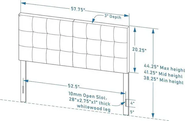 Alt view image 2 of 7 - Glenwillow Home Varia 20" Tall Panel Upholstered Headboard, 3-Row Square Tufting, Full Size, Light Gray