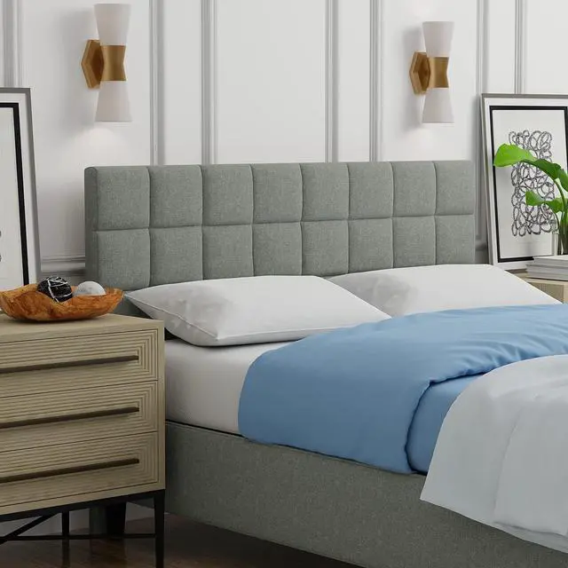 Alt view image 4 of 7 - Glenwillow Home Varia 20" Tall Panel Upholstered Headboard, 3-Row Square Tufting, Full Size, Light Gray
