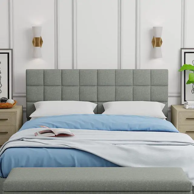 Alt view image 3 of 7 - Glenwillow Home Varia 20" Tall Panel Upholstered Headboard, 3-Row Square Tufting, Full Size, Light Gray