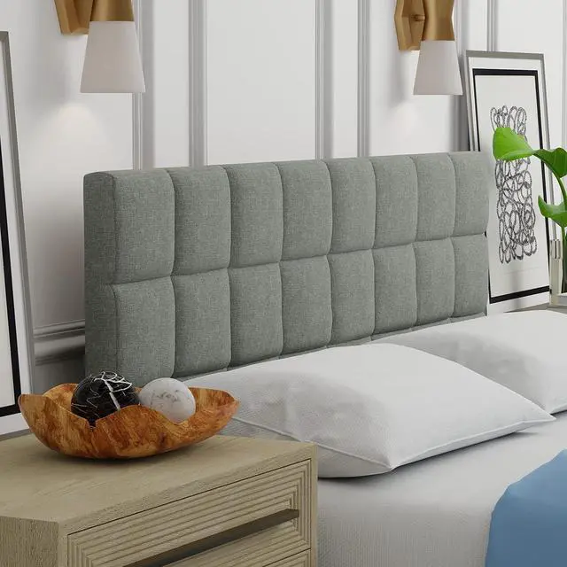 Alt view image 7 of 7 - Glenwillow Home Varia 20" Tall Panel Upholstered Headboard, 3-Row Square Tufting, Full Size, Light Gray