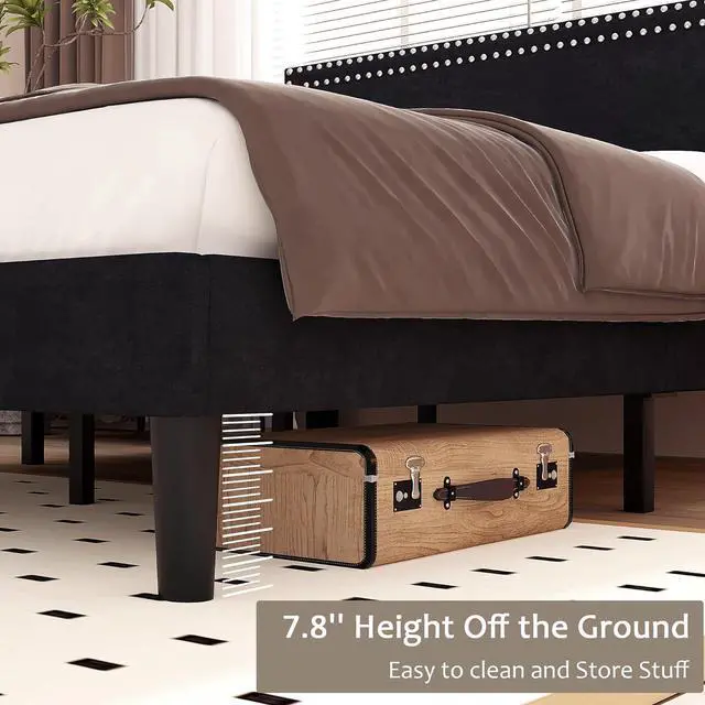 Alt view image 6 of 7 - VECELO Full Size Platform Bed Frame with Adjustable Upholstered Headboard, Modern Mattress Foundation,Strong Wood Slat Support, No Box Spring Needed, Easy Assembly