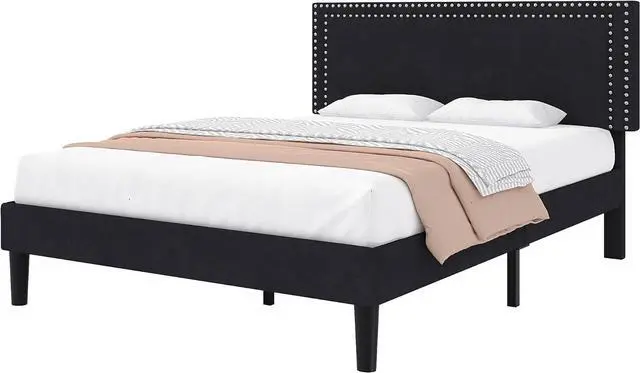 Alt view image 7 of 7 - VECELO Full Size Platform Bed Frame with Adjustable Upholstered Headboard, Modern Mattress Foundation,Strong Wood Slat Support, No Box Spring Needed, Easy Assembly