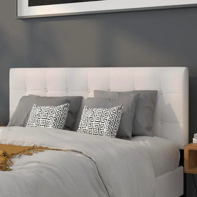 Main image of Button Tufted Upholstered Queen Size Headboard in White Vinyl