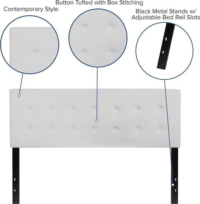 Alt view image 4 of 7 - Button Tufted Upholstered Queen Size Headboard in White Vinyl