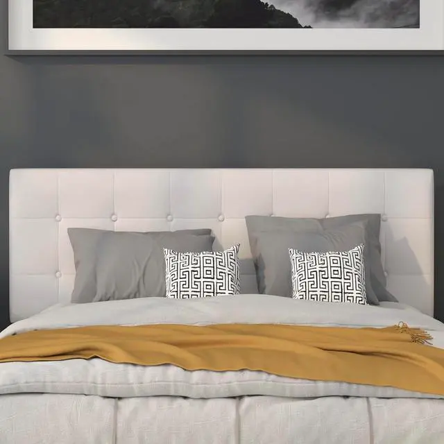 Alt view image 3 of 7 - Button Tufted Upholstered Queen Size Headboard in White Vinyl