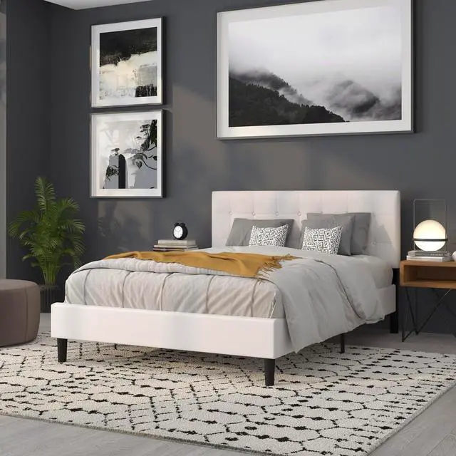 Alt view image 5 of 7 - Button Tufted Upholstered Queen Size Headboard in White Vinyl