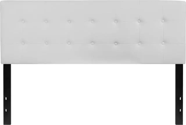 Alt view image 6 of 7 - Button Tufted Upholstered Queen Size Headboard in White Vinyl