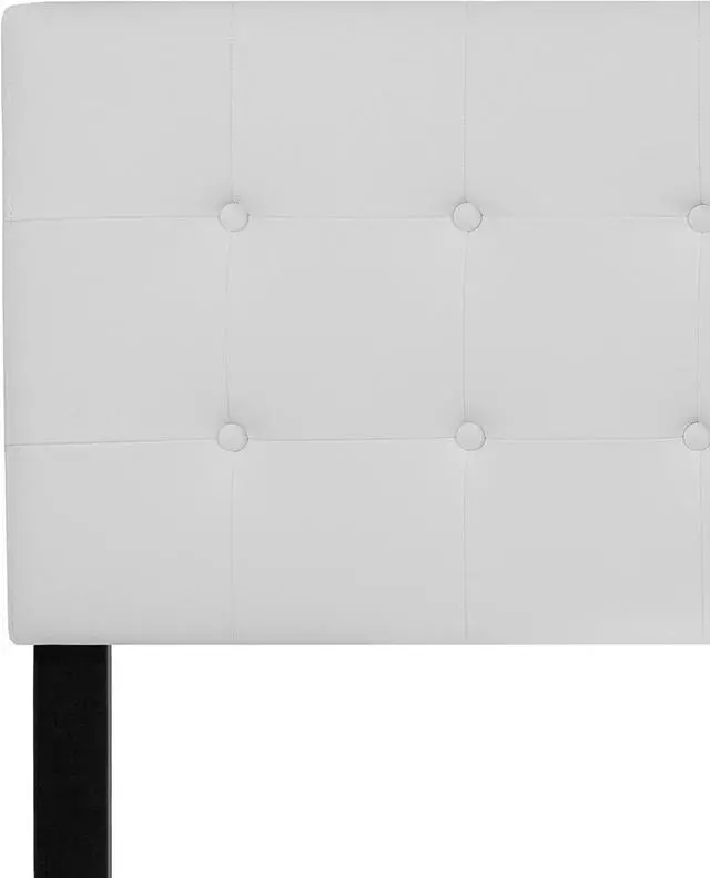 Alt view image 7 of 7 - Button Tufted Upholstered Queen Size Headboard in White Vinyl